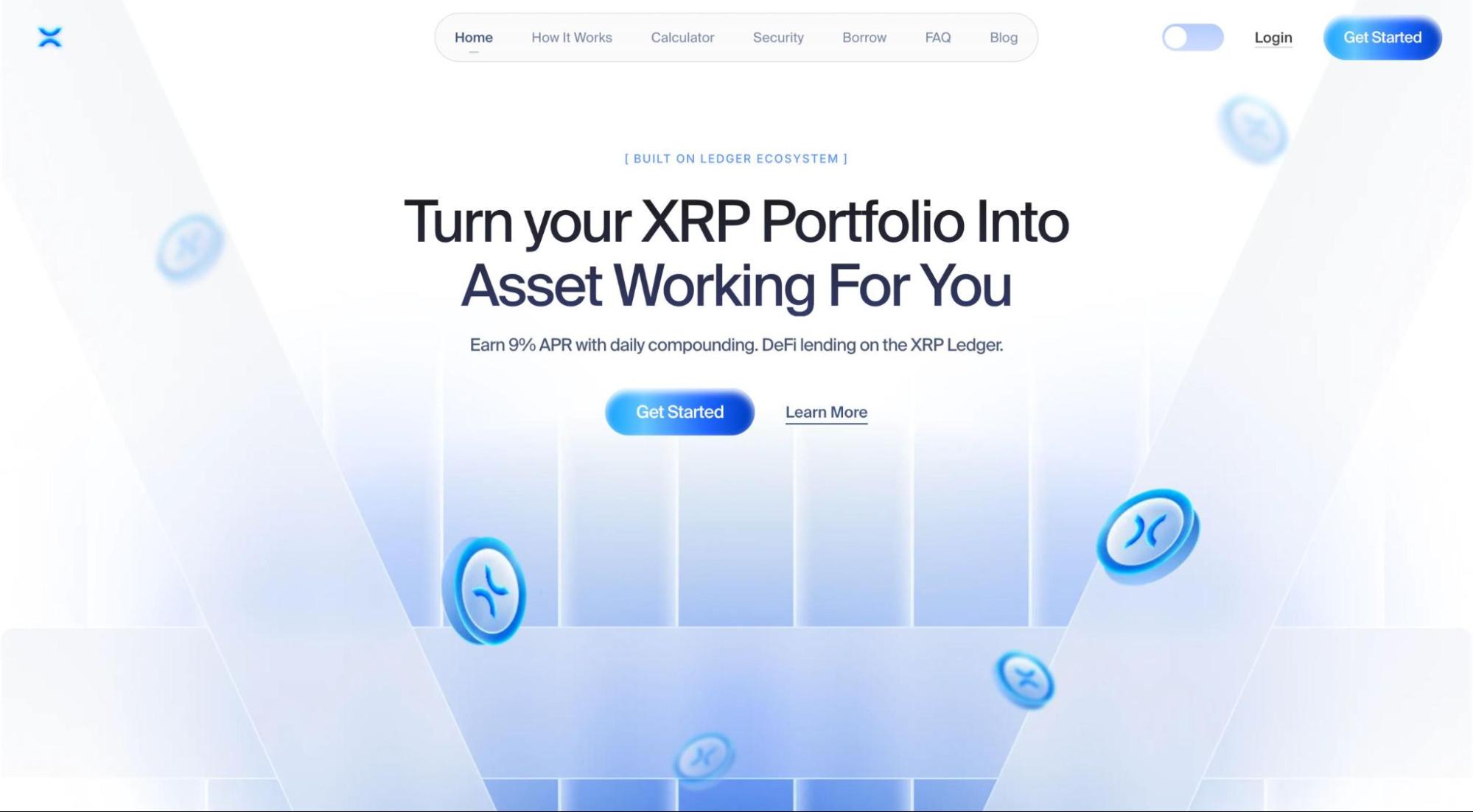 LendProtocol XRP lending platform homepage offering 12% APR with daily compounding on the XRP Ledger